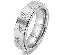 DURSI Moon Star Spinner Ring Fidget Anxiety Worry Rings for Women Girls Stainless Steel Engagement Wedding Promise Band with CZ Diamonds Silver Rose Gold 6mm, 5 UK, Matel, Cubic Zirconia