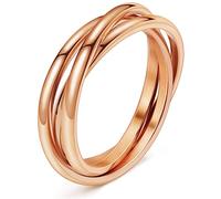 DURSI Trinity Interlocked Rolling Triple Ring for Women Girls Kids, Stainless Steel Cross Stacking Puzzle Ring for Fidget Anxiety, Minimalist Promise Engagement Wedding Ring ( Rose Gold, Size 8 )