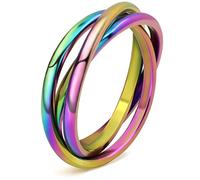 DURSI Trinity Interlocked Rolling Triple Ring for Women Girls Kids, Stainless Steel Cross Stacking Puzzle Ring for Fidget Anxiety, Minimalist Promise Engagement Wedding Ring ( Chameleon, Size 4 )