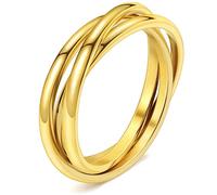 DURSI Trinity Interlocked Rolling Triple Ring for Women Girls Kids, Stainless Steel Cross Stacking Puzzle Ring for Fidget Anxiety, Minimalist Promise Engagement Wedding Ring, 4, Metal, sandstone