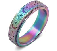 DURSI Women’s Moon and Star Spinner Fidget Rotate Ring for Anxiety Stainless Steel Worry Rotating Ring Toy (Chameleon, 7)