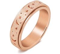 DURSI Women’s Moon and Star Spinner Fidget Rotate Ring for Anxiety Stainless Steel Worry Rotating Ring Toy (Rose Gold, 6)