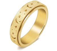 DURSI Women’s Moon and Star Spinner Fidget Rotate Ring for Anxiety Stainless Steel Worry Rotating Ring Toy (18K Gold, 5)