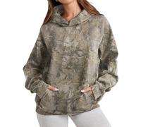 DURUNUL Women Camo Hoodies Maple Leaf Oversized Fleece Hooded Sweatshirt Loose Long Sleeve Pullover Top with Pocket Couple, Khaki Green, Medium