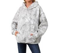 DURUNUL Women Camo Hoodies Maple Leaf Oversized Fleece Hooded Sweatshirt Loose Long Sleeve Pullover Top with Pocket Couple, Light Grey, Medium