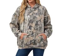 DURUNUL Women Camo Hoodies Maple Leaf Oversized Fleece Hooded Sweatshirt Loose Long Sleeve Pullover Top with Pocket Couple, Dark Green, Large