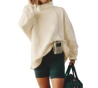 DURUNUL Women’s Oversized Sweatshirts Mockneck Sweatshirt Turtleneck Loose Fit Drop Shoulder Long Sleeve Pullover Tops, Apricot, Large