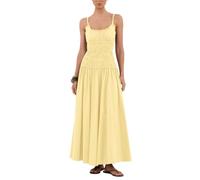 DURUNUL Womens Summer Spaghetti Strap Maxi Dress Scoop Neck Ruched Flowy Long Dresses Casual Sleeveless Cotton Sundress