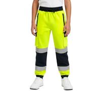 DURUS WORKWEAR Kids Hi-Vis Jogging Bottoms - High Visibility Safety Joggers with Reflective Tape, Reinforced Knees & Zipped Pockets Yellow/Navy