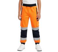 DURUS WORKWEAR Kids Hi-Vis Jogging Bottoms - High Visibility Safety Joggers with Reflective Tape, Reinforced Knees & Zipped Pockets Orange/Navy