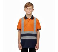 DURUS WORKWEAR Kids Hi-Vis Polo Top - High Visibility Two-Tone Polo Shirt with Reflective Tape, Breathable Cool-Dry Polyester