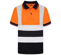 DURUS WORKWEAR Kids Unisex Hi Vis Short Sleeve Polo Shirt Reflective Two-Tone Safety Work Top Orange/Navy
