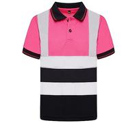 DURUS WORKWEAR Kids Unisex Hi Vis Short Sleeve Polo Shirt Reflective Two-Tone Safety Work Top Pink/Navy
