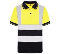 DURUS WORKWEAR Kids Unisex Hi Vis Short Sleeve Polo Shirt Reflective Two-Tone Safety Work Top Yellow/Navy