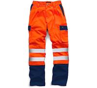 DURUS WORKWEAR Mens Hi Vis Viz Plain & 2 Tone Polycotton Safety Work Trousers EN471 Class 1 Orange/Navy