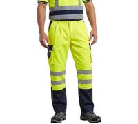DURUS WORKWEAR Mens Hi Vis Viz Plain & 2 Tone Polycotton Safety Work Trousers EN471 Class 1 Yellow/Navy