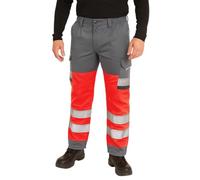 DURUS WORKWEAR Workwear Hi Vis Visibility Polycotton Cargo Work Trousers | Plain & 2Tone Safety Pants - Short Regular & Tall Leg Length Options Grey/Red