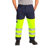 DURUS WORKWEAR Workwear Hi Vis Visibility Polycotton Cargo Work Trousers | Plain & 2Tone Safety Pants - Short Regular & Tall Leg Length Options Yellow/Navy