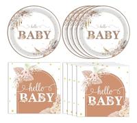 DURYGEN 40 PCS Boho Baby Shower Decorations - Bohemian Theme Disposable Tableware Set for Gender Neutral Parties - Paper Plates and Napkins for Girl or Boy