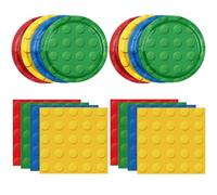 DURYGEN 80PCS Building Blocks Themed Birthday Party Decorations Colorful Building Block Tableware Paper Plates Napkins Set for Boys, Kid’s Birthday Party Decorations Serve 20