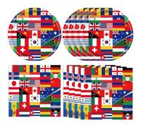 DURYGEN International World Flags Tableware Set International Flags Decorations Plates and Napkins for Travel Trip Around the Globe Retirement,School, Sports Events, Grand Opening, Party