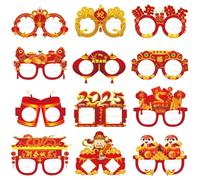 Dusarls 12 Pcs 2025 Chinese New Year Glasses, Happy New Year Eyeglasses, Chinese New Year Paper Glasses, Year Of The Snake Glasses for New Years Eve Party Supplies
