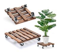 Duscdesp 2 Pack 360° Plant Stand 30cm Plant Caddy with Lockable Wheels Wooden Pot Stand Flower Stands Heavy Duty Stands(Square)