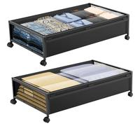 Duscdesp 2 Pack Under Bed Storage on Wheels,80cm Under Bed Storage Box with Lid and Wheels Metal Underbed Storage Boxes with Lids Large Clothes Storage Box for Clothes Shoes Toys Blankets