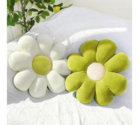 Duscdesp 2 Pcs Flower Pillow,Cute Pillows Floor Cushion 48cm Flower Cushion,Floor Pillow Floor Cushions for Kids Girls,Aesthetic Room Sofa Chair Decor (Green+White, 48CM)