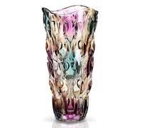 Duscdesp Art Large Glass Vase for Flowers, 9.5in Tall Crystal Amber Vase, Personalized Home Decor Wedding Gift