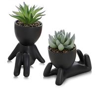 Duscdesp Artificial Potted Plant Cute Fake Succulent Plant Pot,Artificial Plants Indoor Succulents Plants Faux Plants for Home Office Bathroom Decor(2 BLACK)