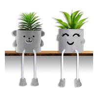 Duscdesp Artificial Potted Plant Set of 2 Cute Fake Succulent Plant with Hanging Leg artificial plants indoor Succulents Plants Decor for Home Office desk Bookshelf Bathroom desk decor(bear)