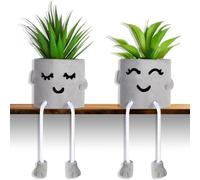 Duscdesp Artificial Potted Plant Set of 2 Cute Fake Succulent Plant with Hanging Leg artificial plants indoor Succulents Plants Decor for Home Office desk Bookshelf Bathroom desk decor (smile)