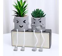 Duscdesp Artificial Potted Plant Set of 2 Cute Fake Succulent Plant with Hanging Leg artificial plants indoor Succulents Plants Decor for Home Office Bookshelf Bathroom desk decor(Funny face)