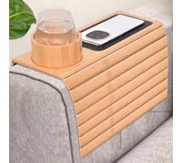 Duscdesp Bamboo Sofa Arm Tray Foldable Sofa Table Tray,Anti-Slip Armchair Table Couch Cup Holder Tray Couch Caddy for Snacks,Phone,Drinks,Cup(Bamboo A)