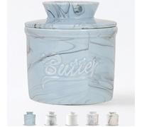 Duscdesp Butter Dish with Lid Ceramic,Butter Crock for Spreadable ButterFrench Dish Suitable for Home (Blau Marmor)