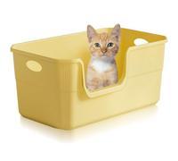Duscdesp Cat Litter Tray Box Large,Extra Large Cat Litter Trays with Open Top,High Sided Deep Cats Litter Boxes for Cats Kitten Rabbit Dog(Yellow)