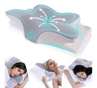 Duscdesp Neck Memory Foam Pillow with Pillowcase,Butterfly Ergonomic Orthopedic Pillows,Side Sleeper Cervical Pillow,Sleep Apnea Pillows for Neck Shoulder Support(Grey)