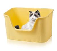 Duscdesp Open Top Cat Litter Box, High Sided Extra Large Cat Litter Tray, Splashproof - 63 * 45 * 33cm (Yellow)
