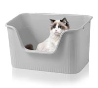 Duscdesp Open Top High Sided Cat Litter Box, 44×38×22cm Extra Large Splashproof Tray for Rabbit Kitten (Gray)
