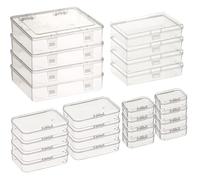 Duscdesp Pack of 24 Rectangular Plastic Boxes with Lids in Mixed Sizes, Mini Transparent Storage Box with Hinged Lid for Art Supplies, Small Items and Other Craft Projects