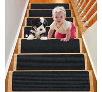 Duscdesp Stair Treads Carpet 15 Pack,60x20cm Peel and Stick Stair Runner,Self-Adhesive Anti Slip Carpet for Staircases,Suitable for Children,Elderly,and Pets(black)