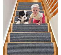 Duscdesp Stair Treads Carpet 15 Pack,60x20cm Peel and Stick Stair Runner,Self-Adhesive Anti Slip Carpet for Staircases,Suitable for Children,Elderly,and Pets(dark gray)