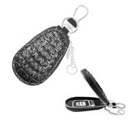 DUSCOKE Alligator Print Leather Car Key Fob Case, Car Smart Key Chain Holder Pouch, Anti-Lost Auto Keychain Zipper Bag with Metal Hook and Keyring (Black)