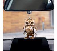 DUSCOKE Mechanical Owl Pendant Car Mirrors Hanging Decoration, 2D Flat Cool Owl Car Interior Rear View Mirror Charm, Acrylic Rearview Mirror Ornament Accessories for Cars Wall Window Garden (Style 1)