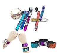 Dusenly 10 Pcs Slap Bracelet,2 Color Charm Reversible Sequin Mermaid Bracelet Magic Wristband for Boys and Girls Birthday Party Supplies