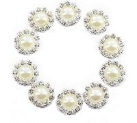 Dusenly 10 Pieces 15mm Round Rhinestone Faux Pearl Flat Back Buttons Embellishments for DIY Crafts Decoration
