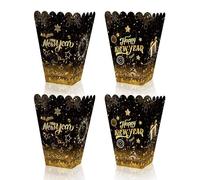 Dusenly 12 Pack Happy New Year Popcorn Boxes Black Gold Paper Popcorn Buckets Container for 2026 New Years Eve Party Decorations