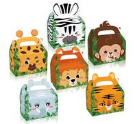 Dusenly 12pcs Jungle Theme Animal Party Candy Boxes Animal Zoo Birthday Party Gift Treat Boxes Jungle Safari Animals Paper Favour Boxes