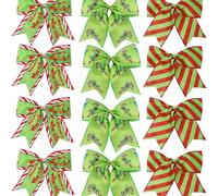 Dusenly 12pcs Red Green Christmas Bows Decorations Xmas Elf Cane Bows Tie Bows Christmas Wreaths Ornaments Xmas Tree Ribbon Ornaments
